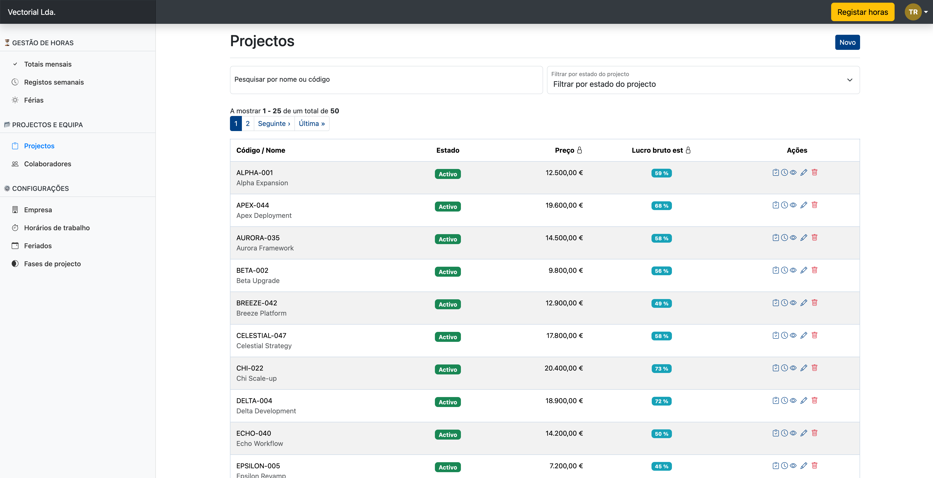 Lista de projetos